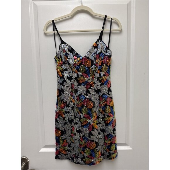 Mac Duggal Size 0 Black Floral 26867 Sequined Mini Cocktail Dress New - Picture 9 of 13